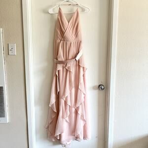 White by Vera Wang Bridesmaid Dress Sz 10 Long Blush Pink Halter Foral Flaws